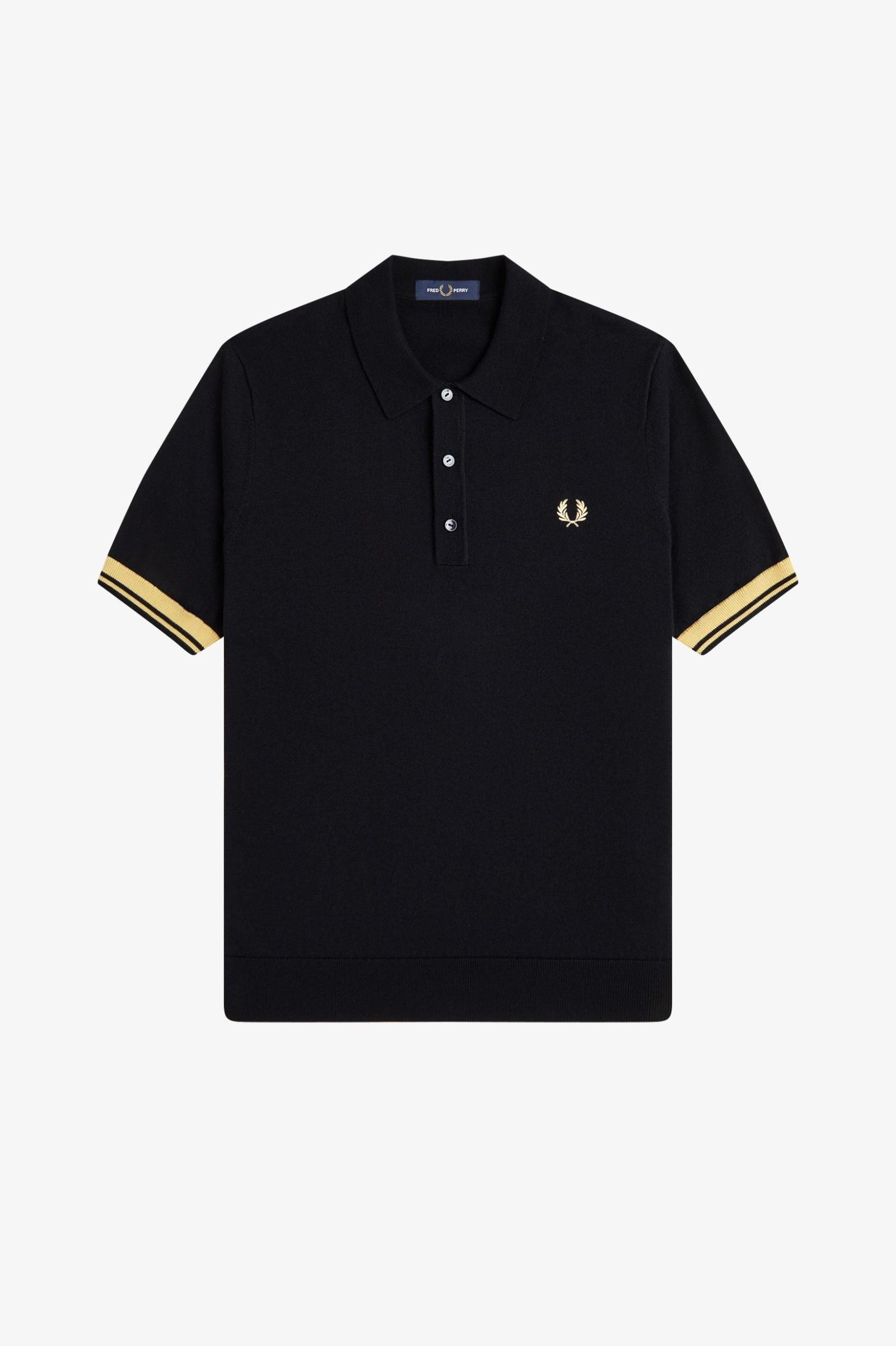 Fred Perry Polo Contrast Cuff Knitted Shirt - Black / Champagne