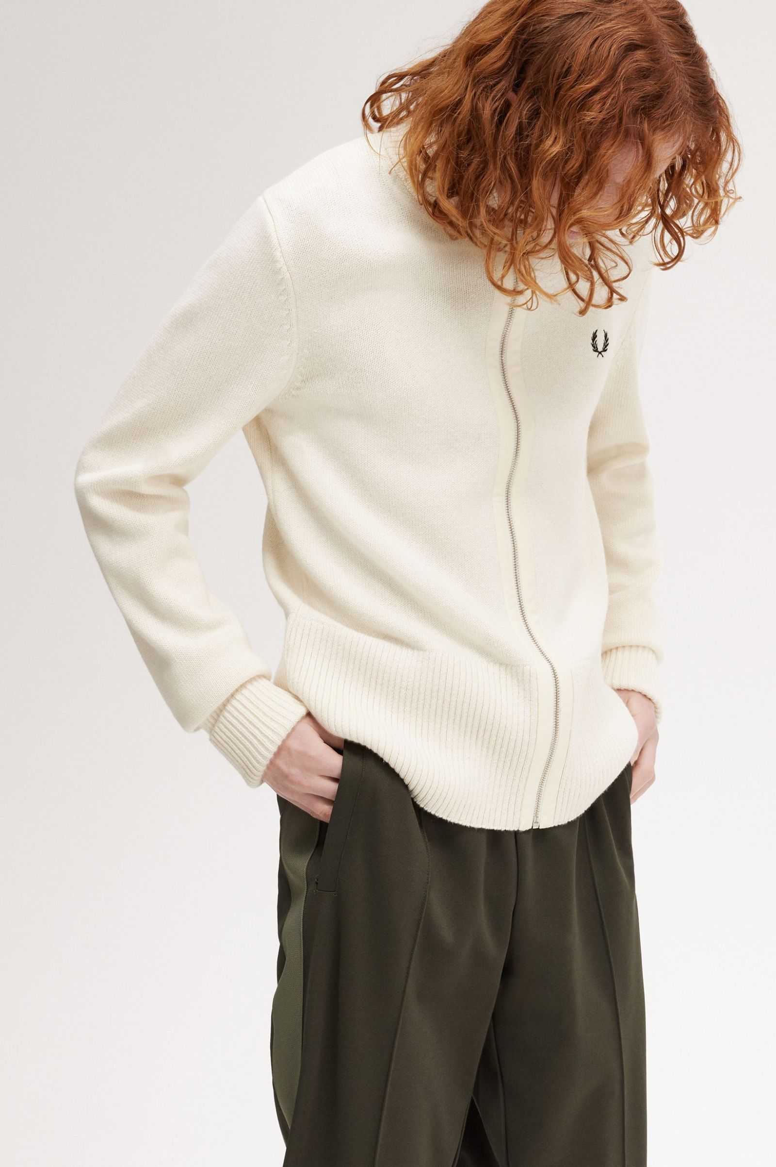 FP Chunky Rib Zip Through Cardigan Fred Perry - Ecru