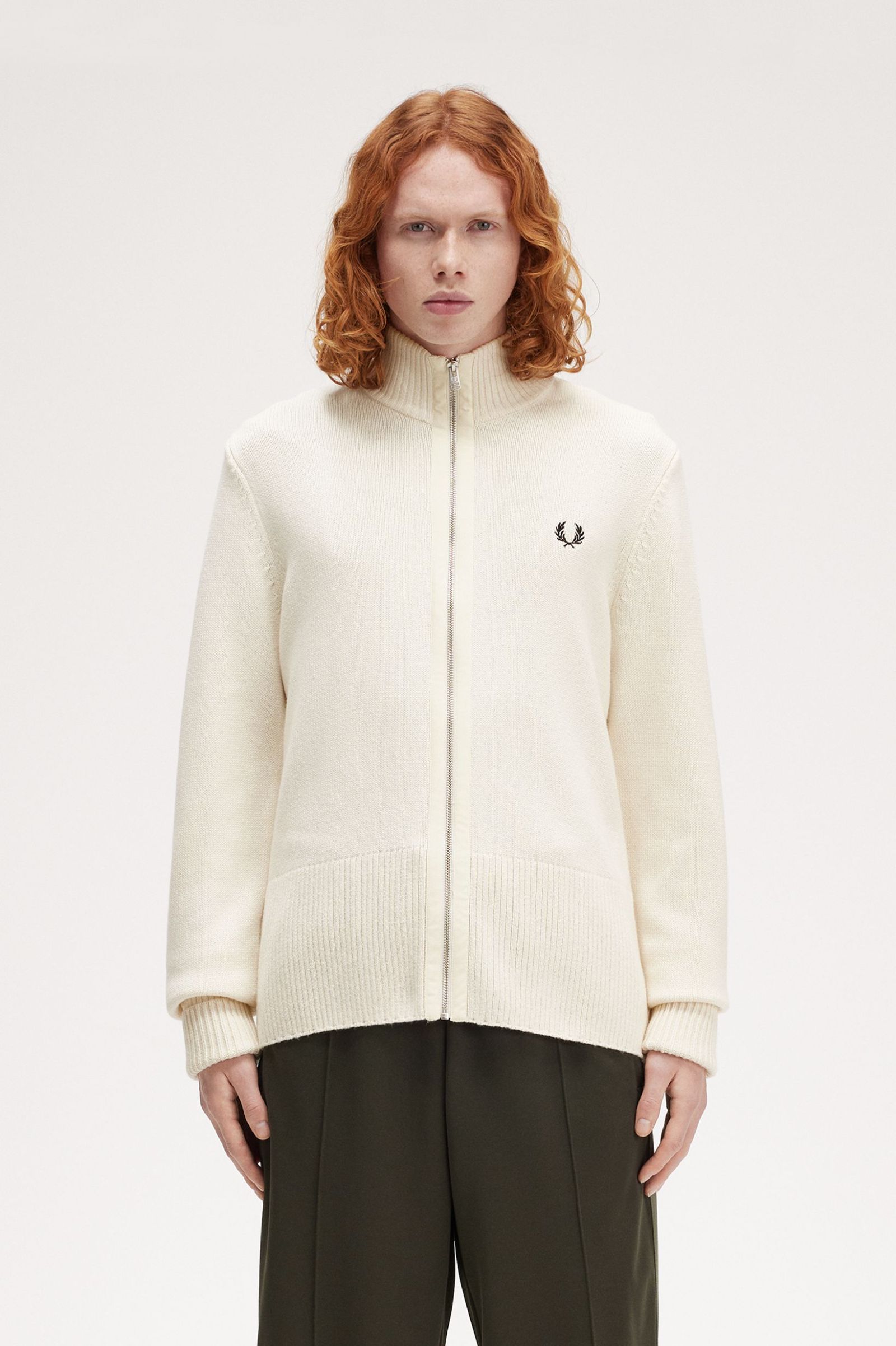 FP Chunky Rib Zip Through Cardigan Fred Perry - Ecru