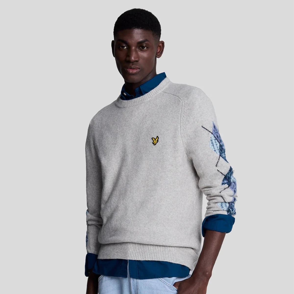 Argyle Sleeve Jumper Lyle & Scott - Light Grey Marl