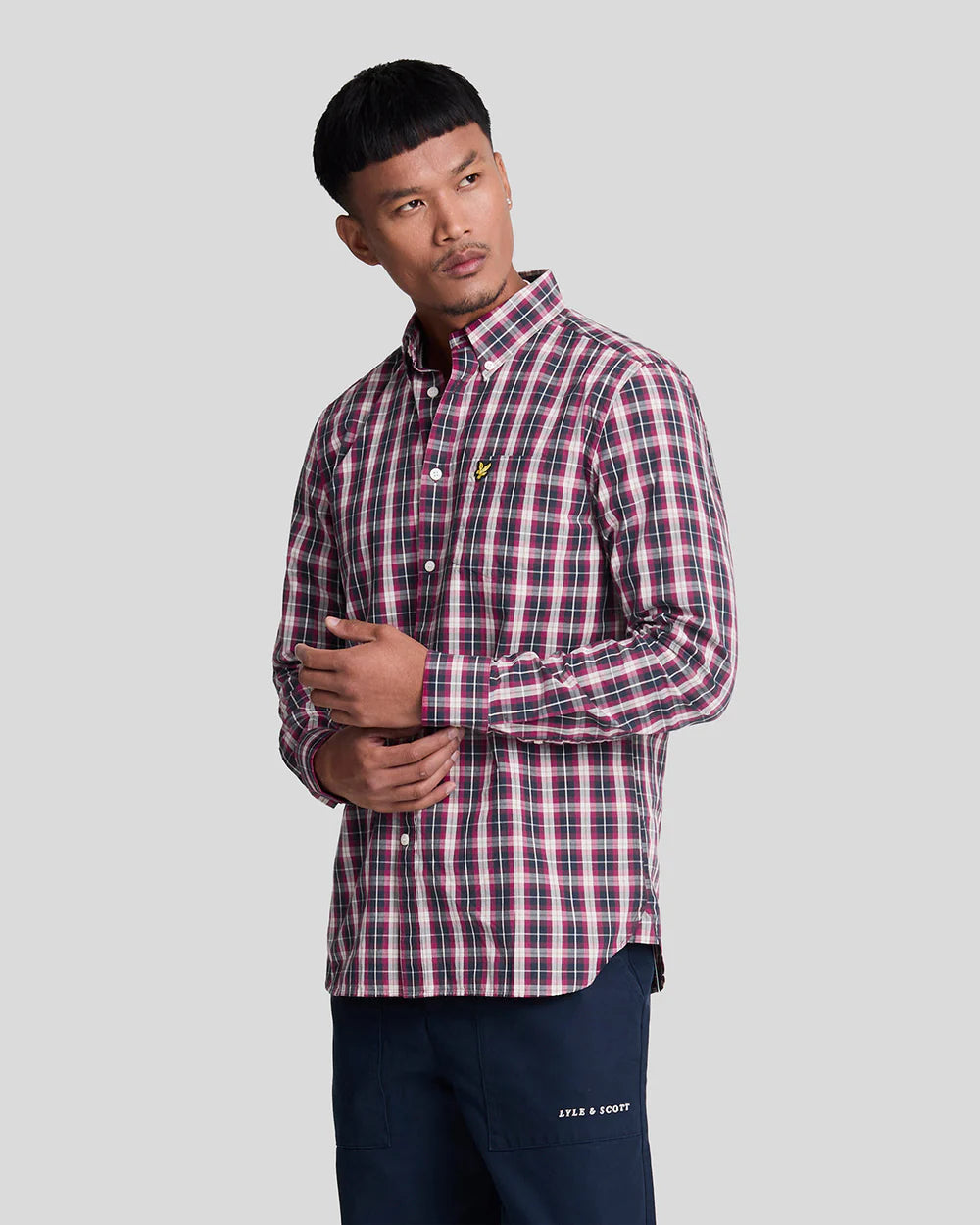 Washed Check Poplin Shirt Lyle & Scott - Dark Navy / Rich Burgundy