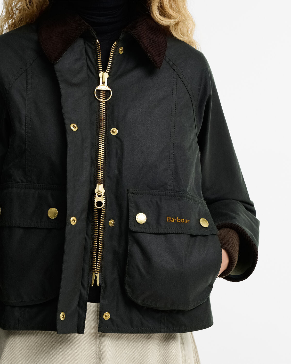 Barbour – Cropped Beadnell Wax Jacket (Donna) – Sage/Ancient