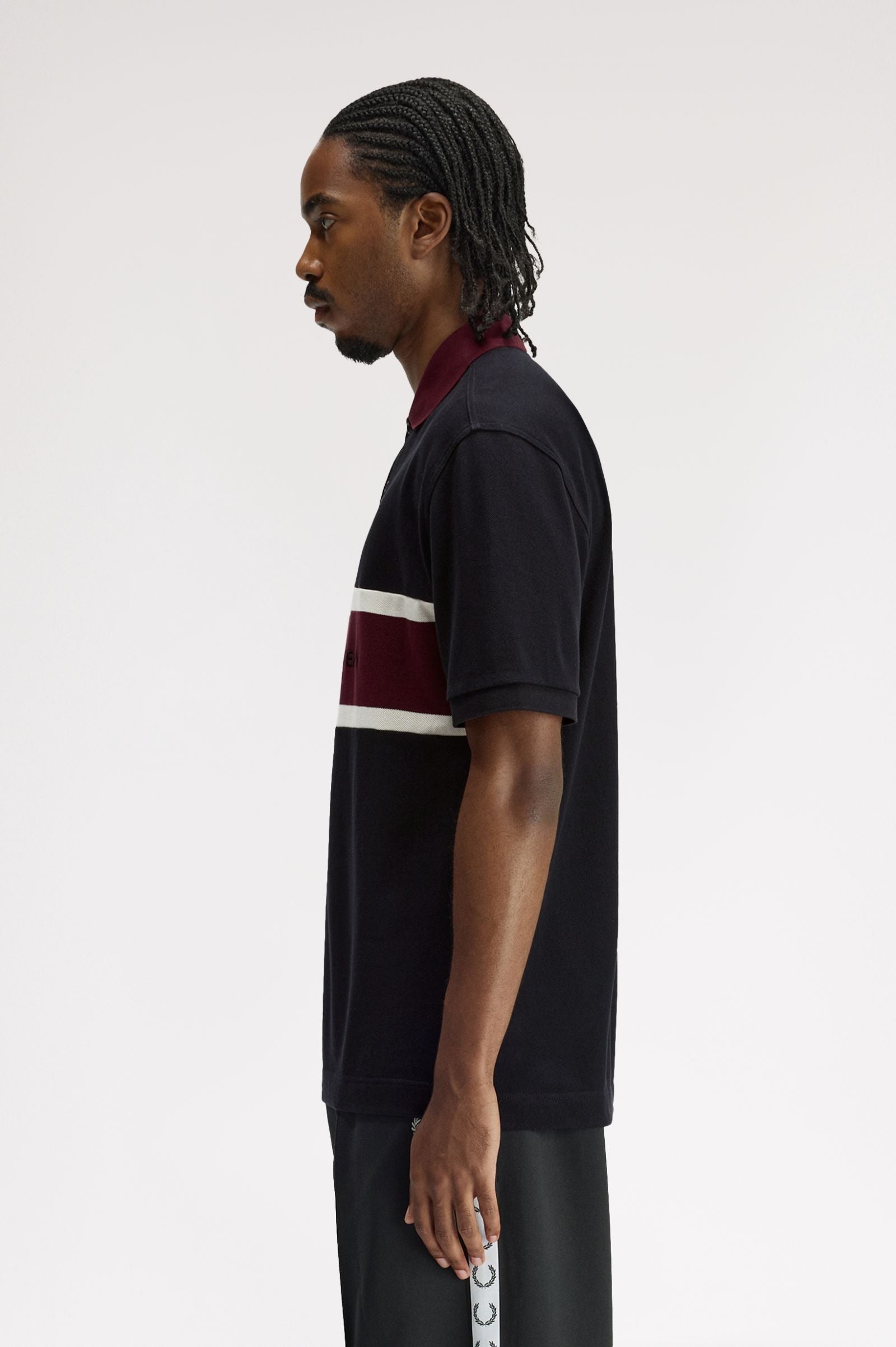 Fred Perry Embroidered Panel Polo Shirt - Black