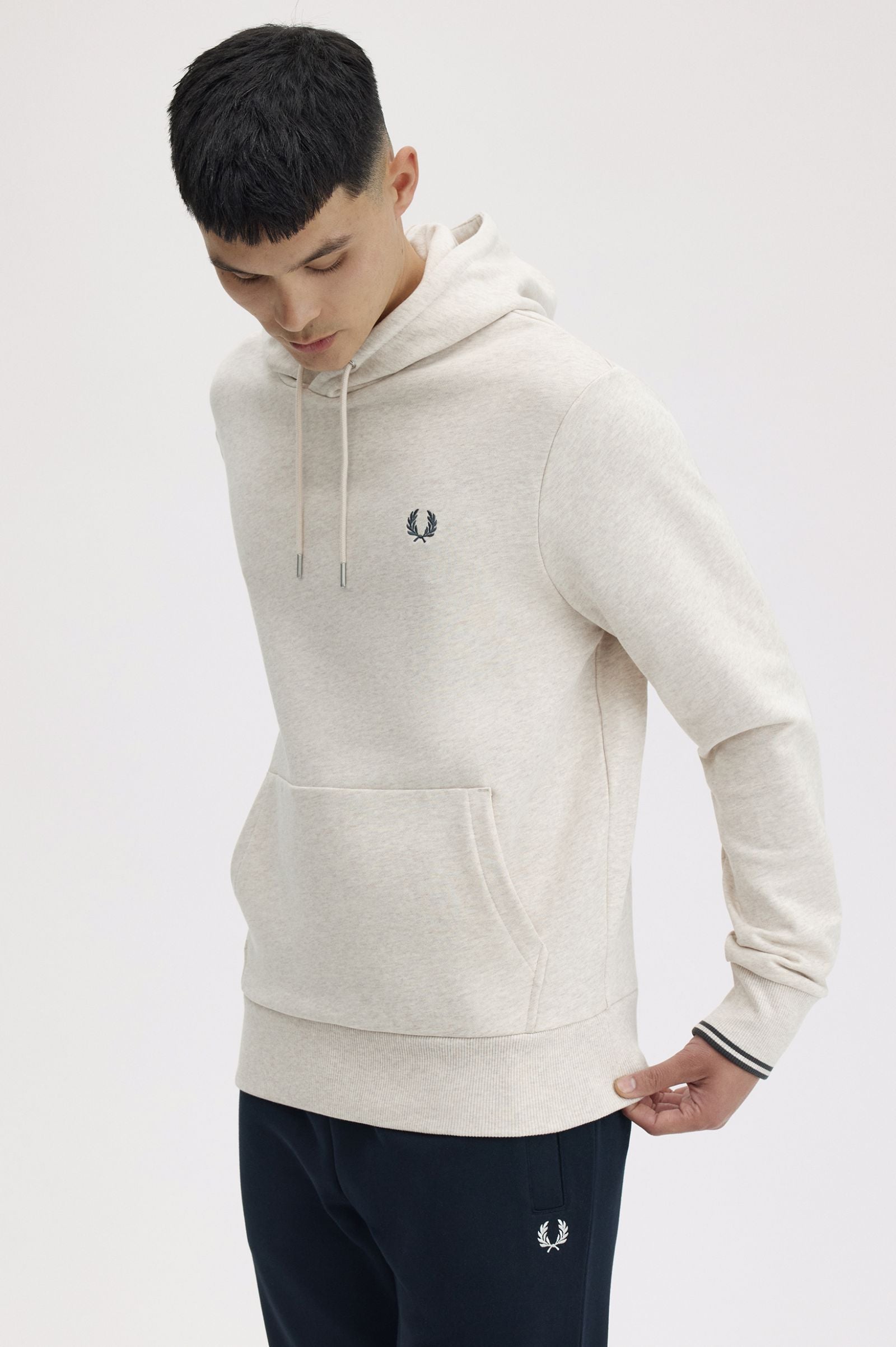Tipped Hooded Sweatshirt Fred Perry AW25 - Porridge Marl / Anchor Grey