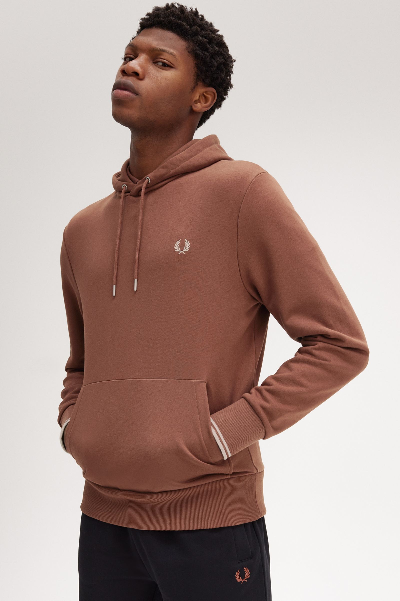 FP Tipped Hooded Sweatshirt Fred Perry - Whisky Brown / Porridge Marl