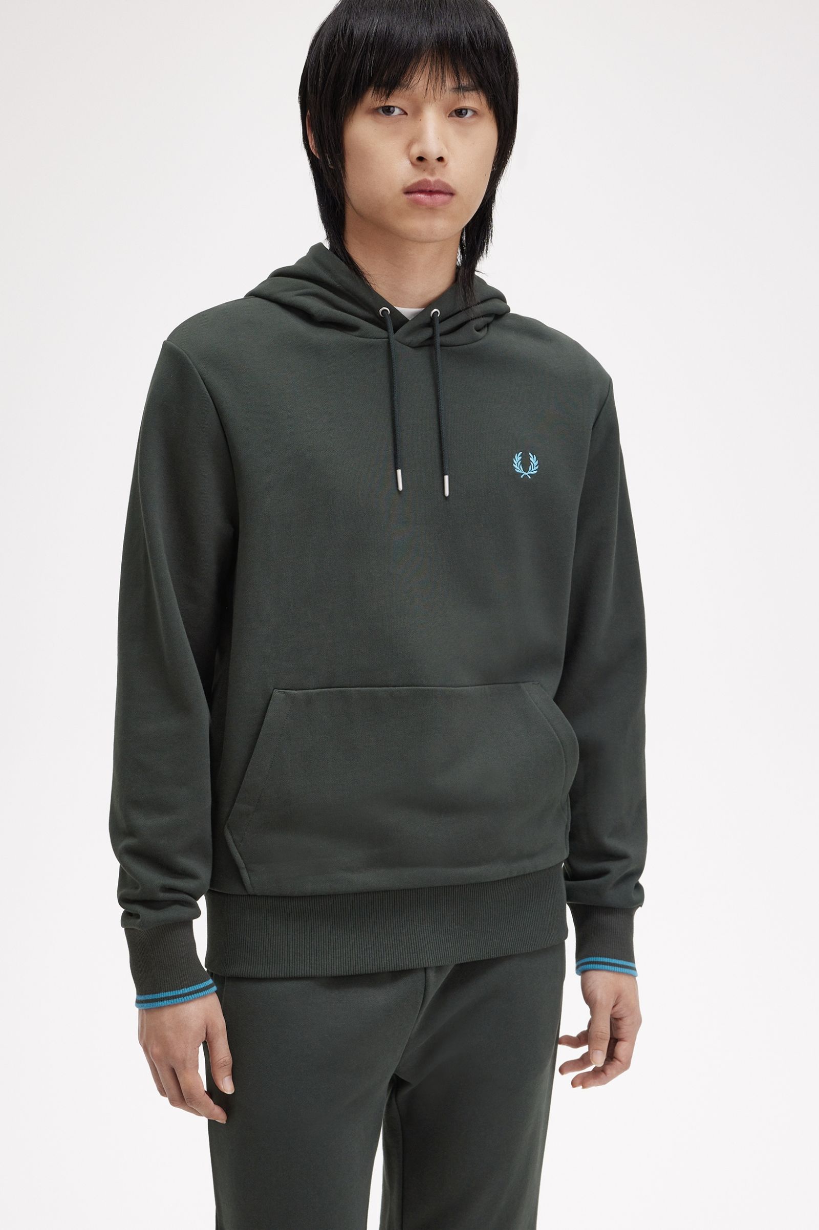 FP Tipped Hooded Sweatshirt Fred Perry - Night Green / Runaway Bay Ocean