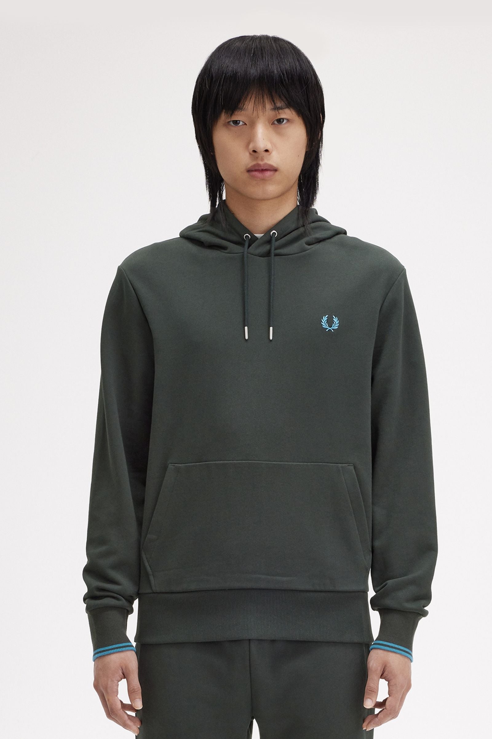 FP Tipped Hooded Sweatshirt Fred Perry - Night Green / Runaway Bay Ocean