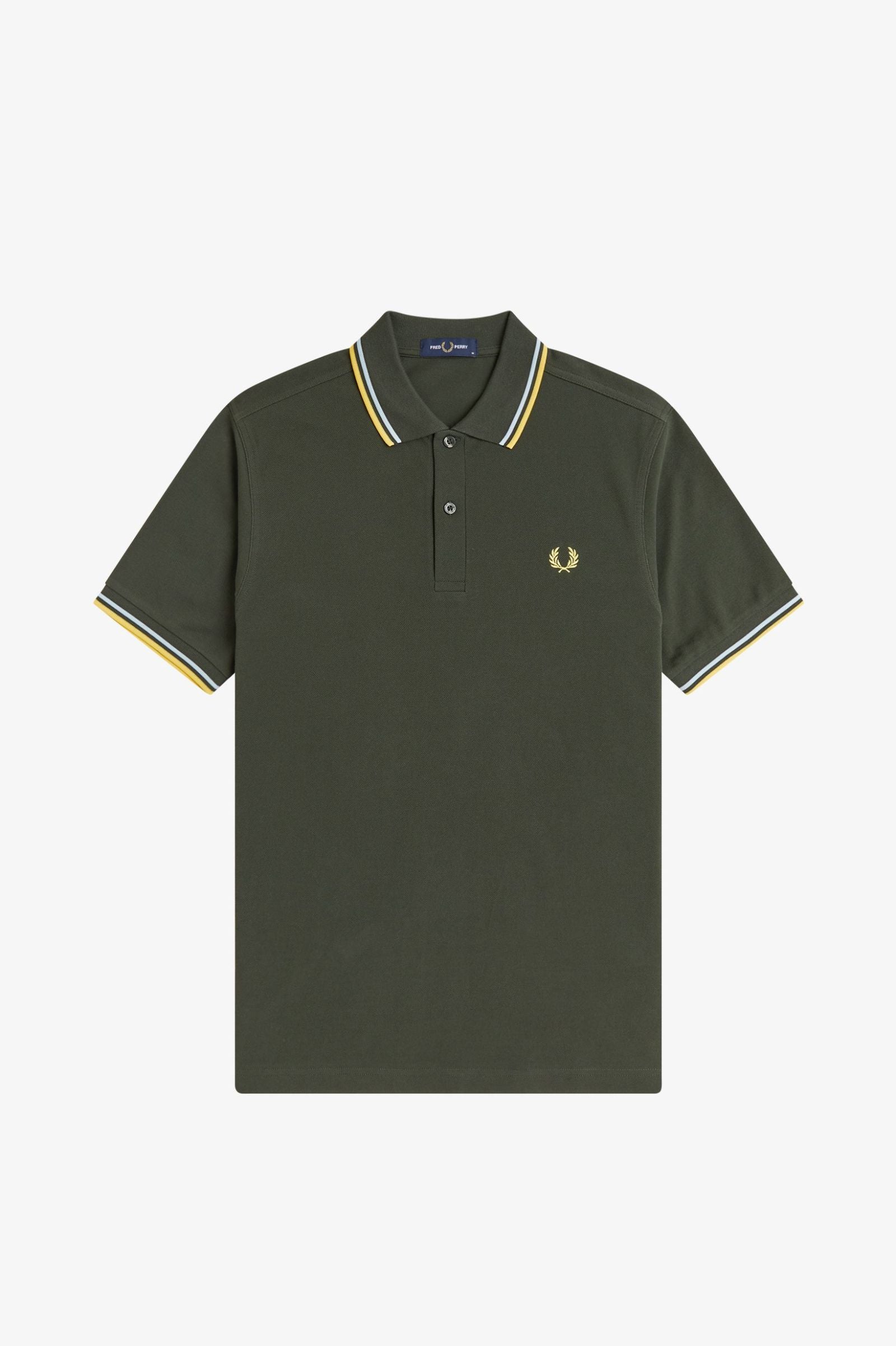 Fred Perry Twin Tipped Fred Perry Shirt - Hunting Green / Light Ice / Lemon Barley