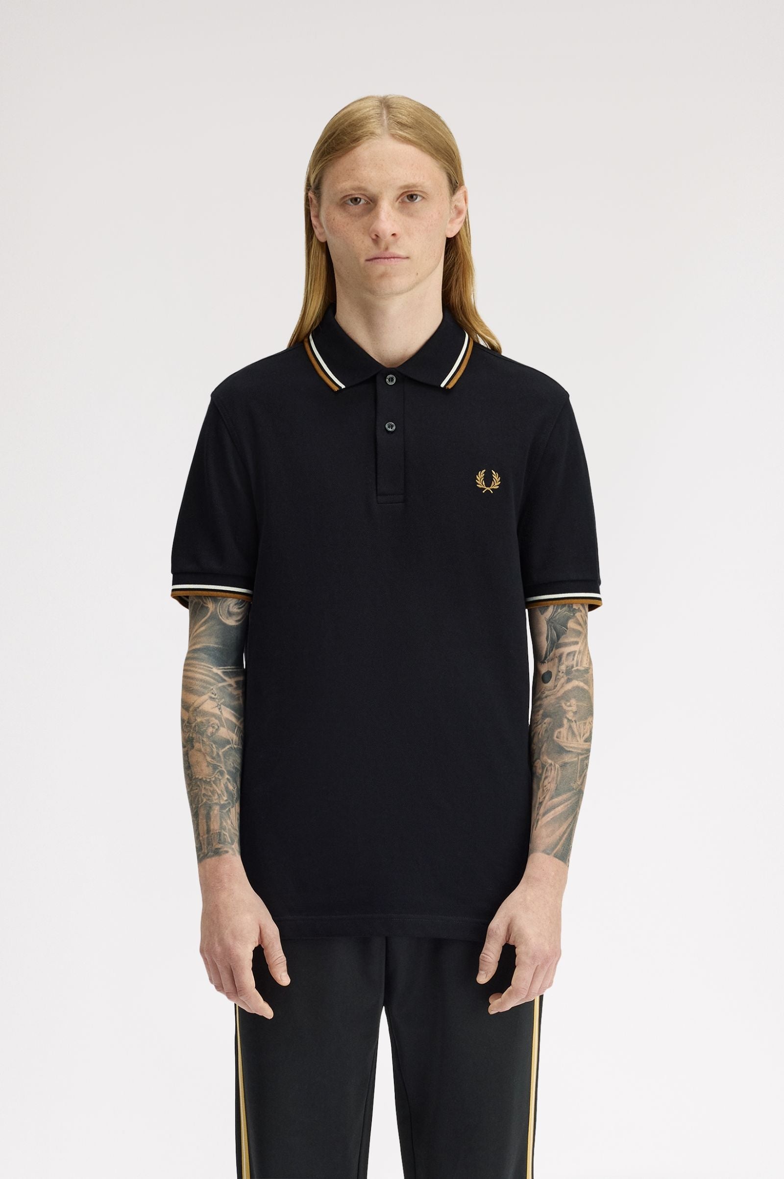Fred Perry Twin Tipped Fred Perry Shirt - Black / Ecru / Dark Caramel