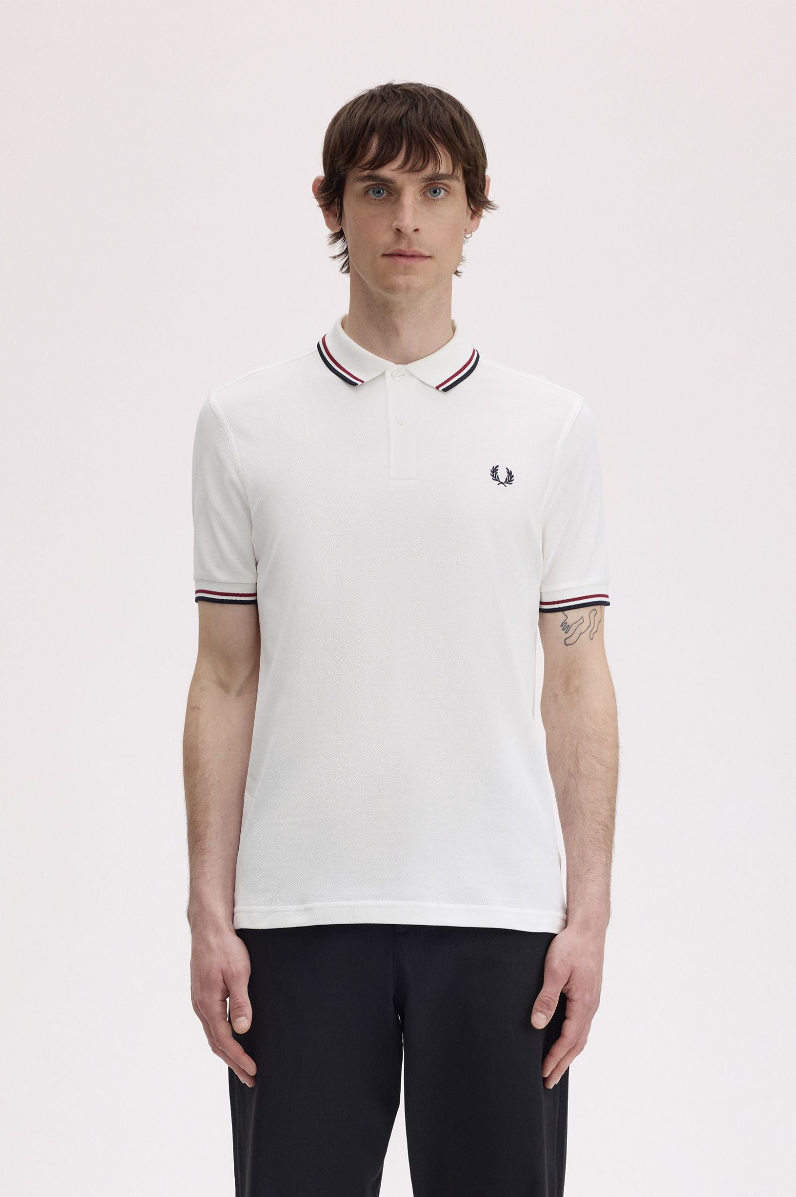 Fred Perry Twin Tipped Fred Perry Shirt - Snow White / Burnt Red / Navy