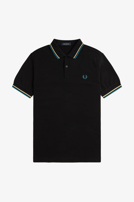 FP TWIN TIPPED FRED PERRY SHIRT BK/ICECRE/CYBLU