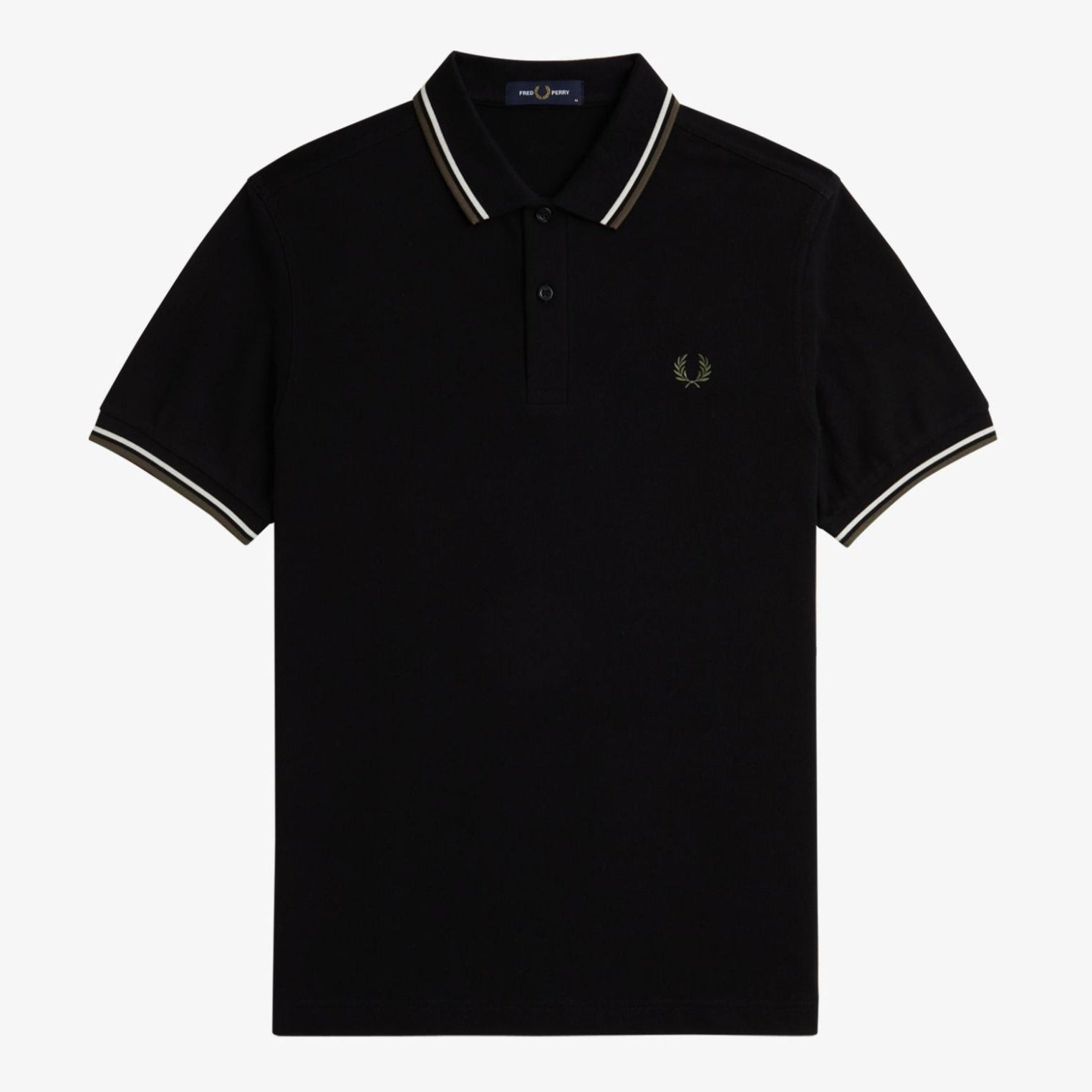Twin Tipped Polo Fred Perry Shirt AW25 - Black / Ecru / Laurel Wreath Green