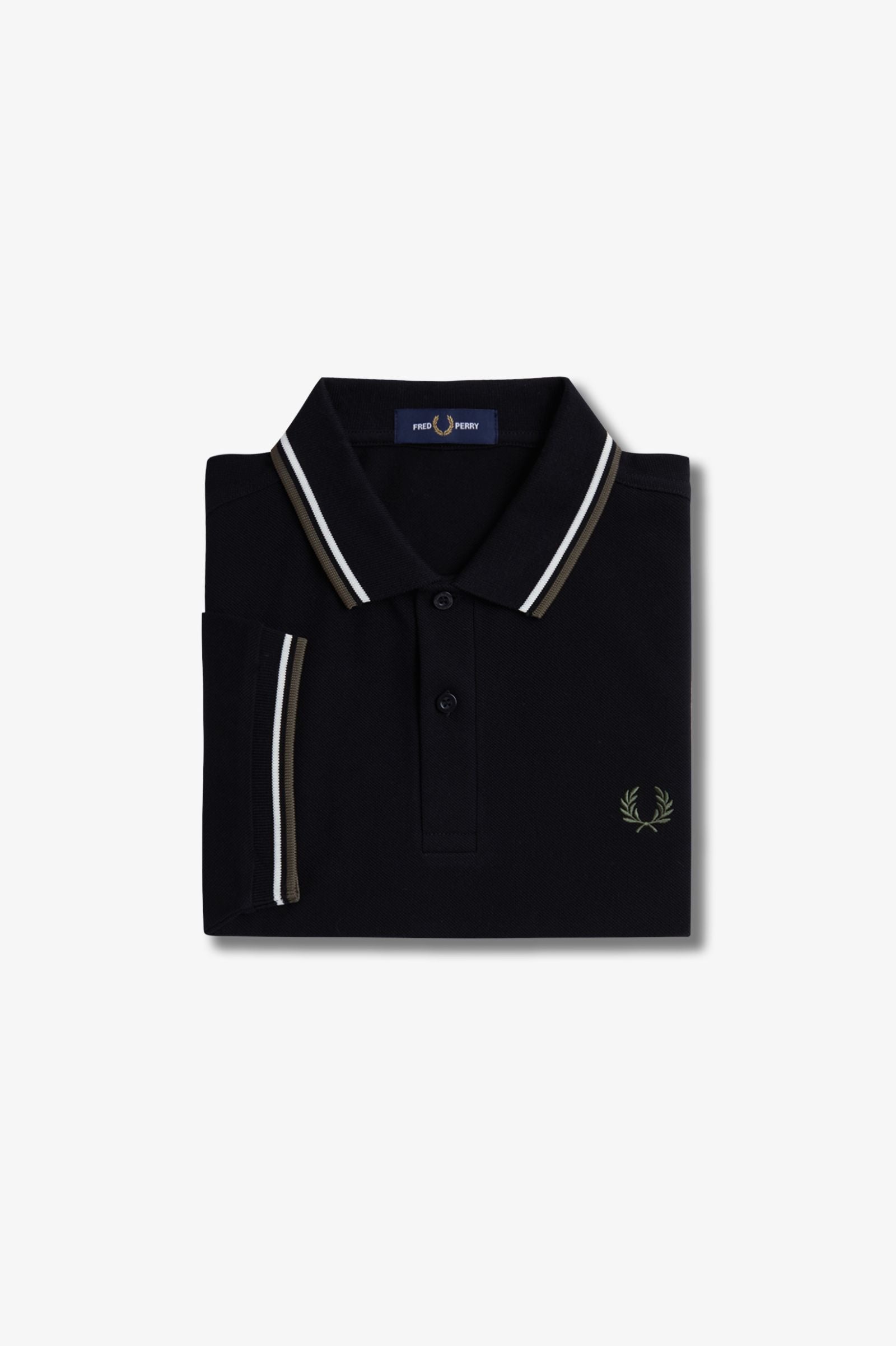Twin Tipped Polo Fred Perry Shirt AW25 - Black / Ecru / Laurel Wreath Green