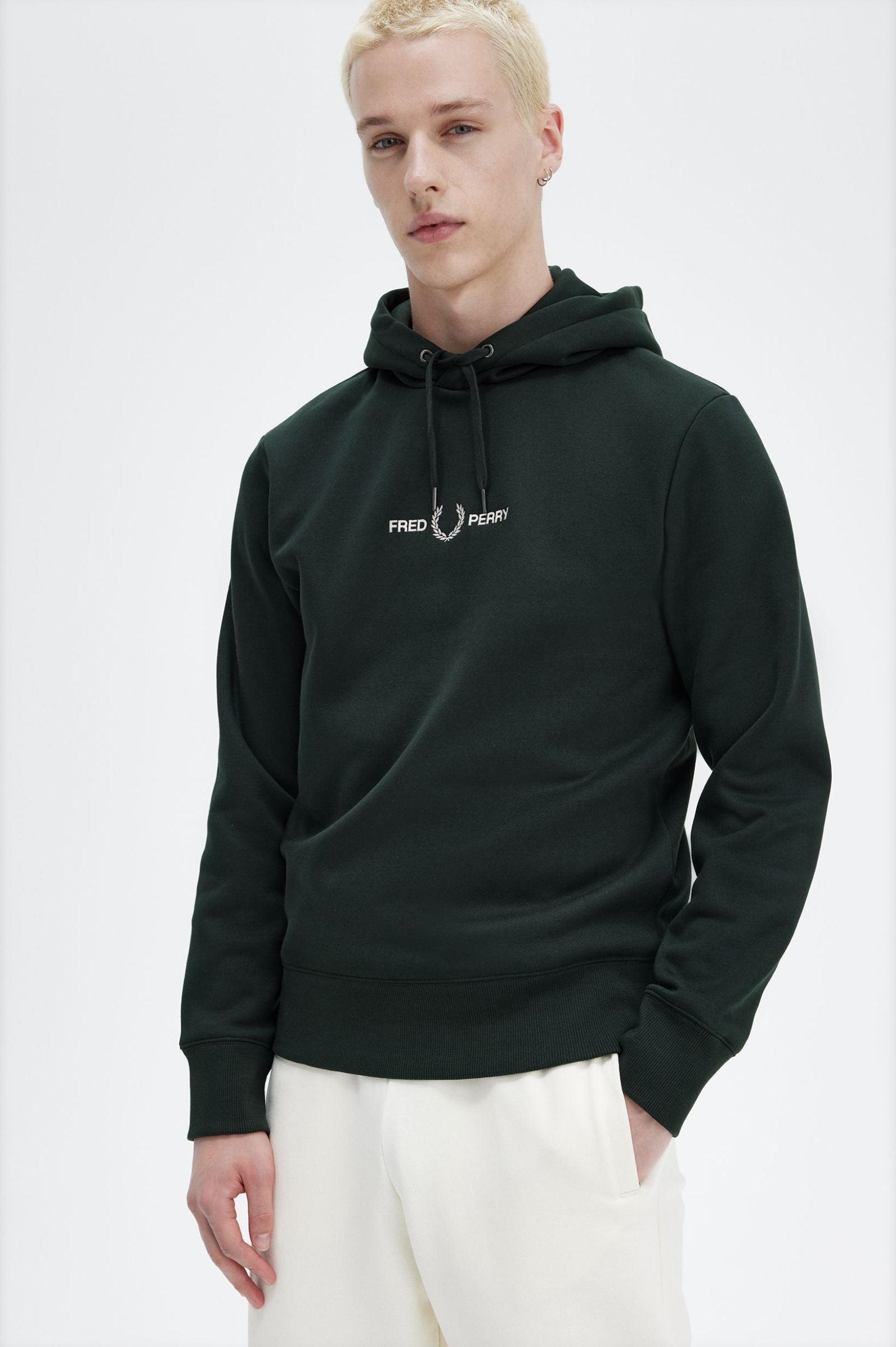 FP Embroidered Hooded Sweatshirt Fred Perry - Night Green