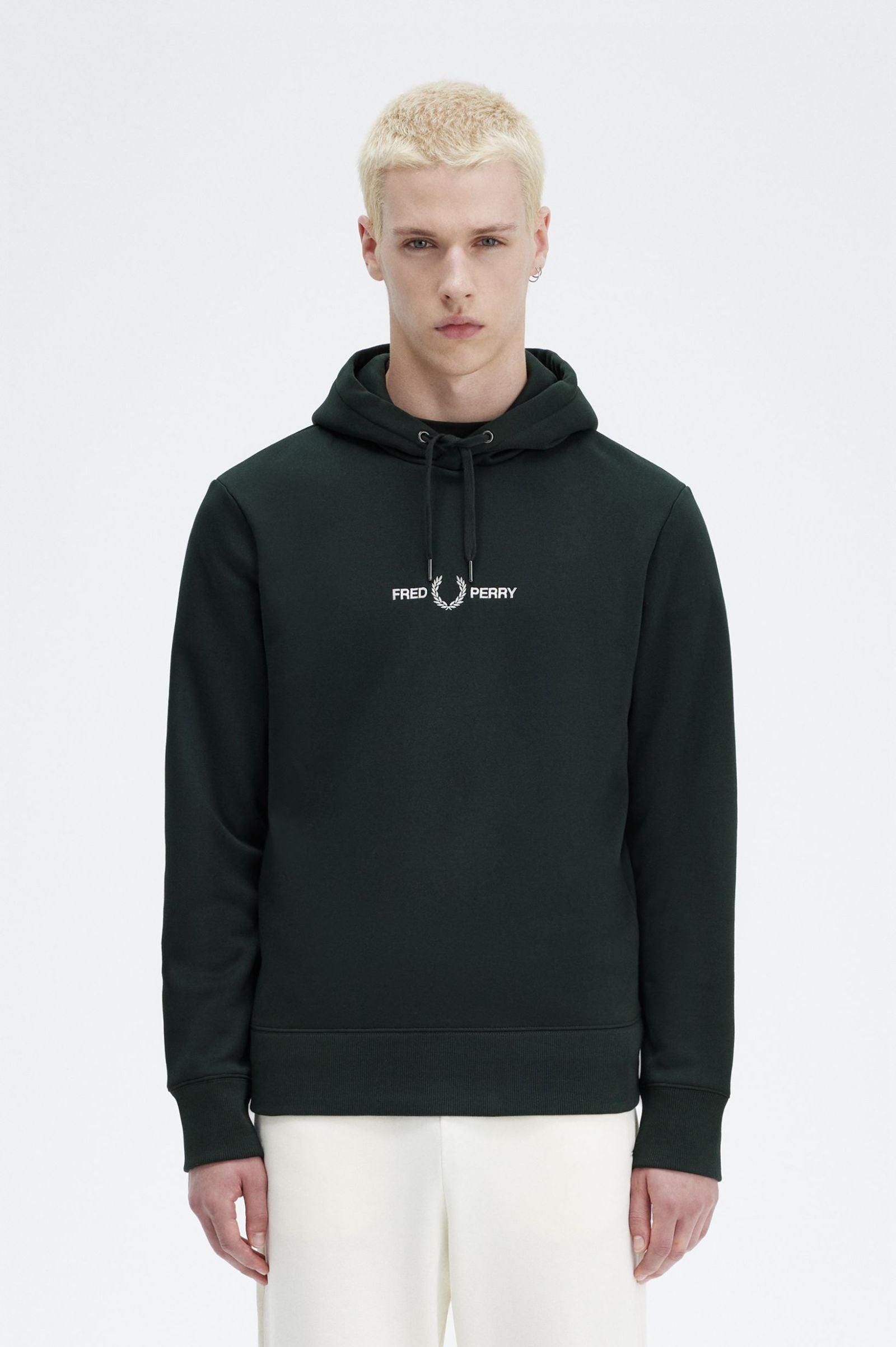 FP Embroidered Hooded Sweatshirt Fred Perry - Night Green