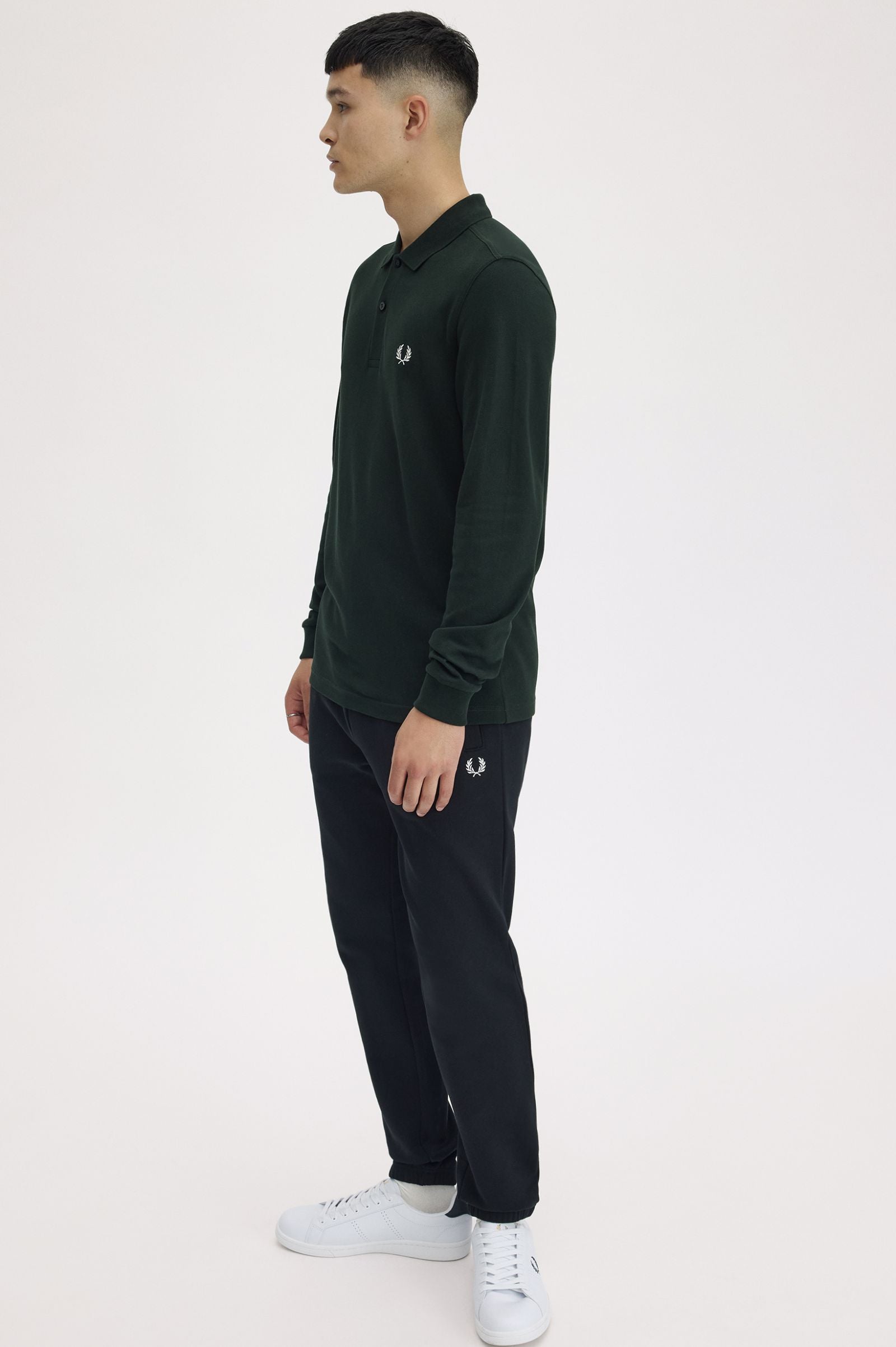 Long Sleeve Fred Perry Shirt AW25 - Nightgreen / Snow White