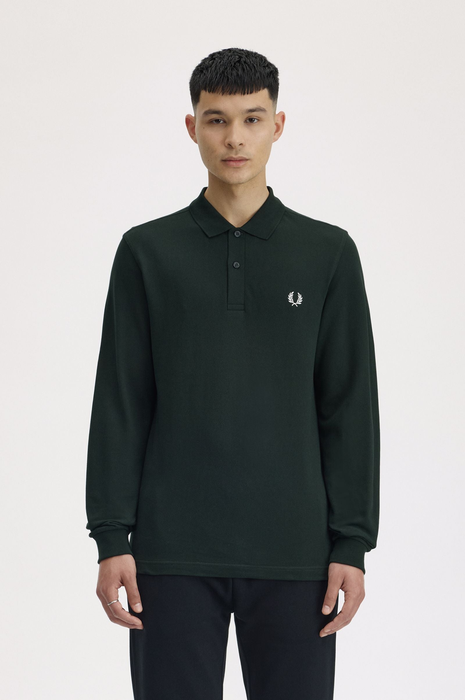 Long Sleeve Fred Perry Shirt AW25 - Nightgreen / Snow White