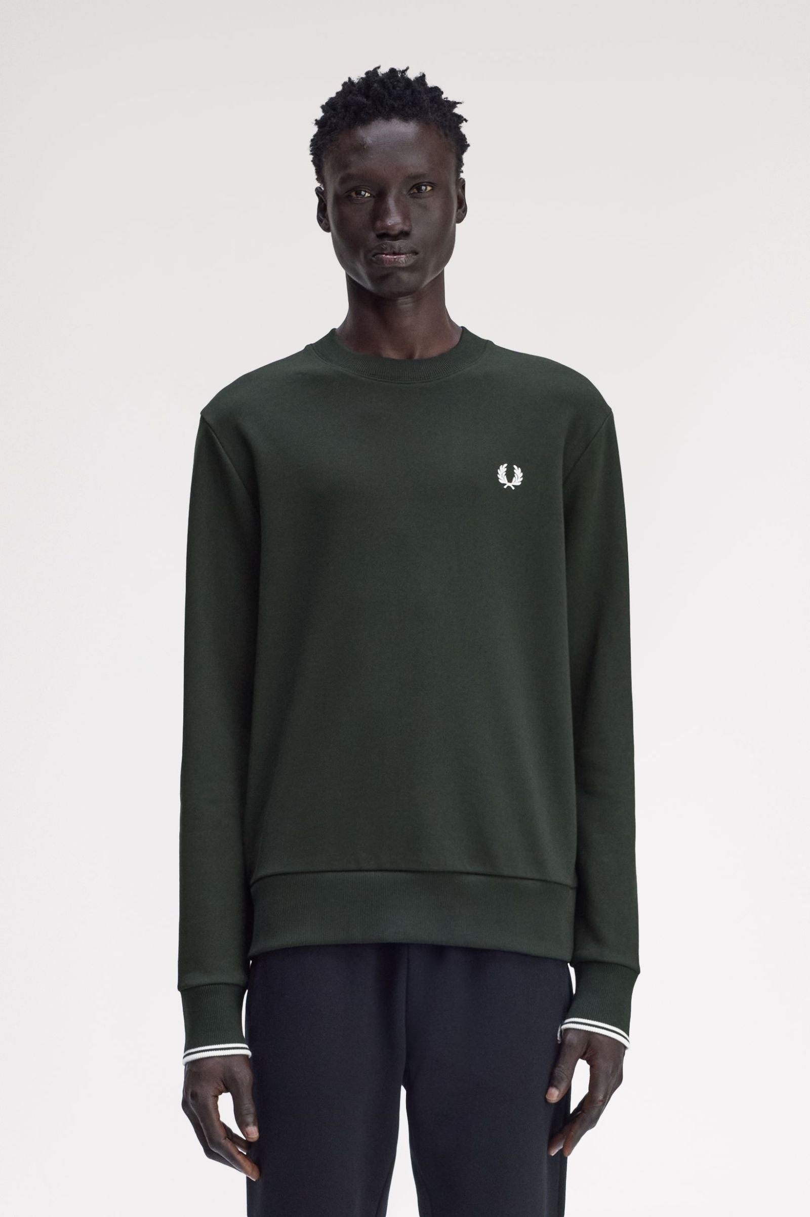 Crew Neck Sweatshirt Fred Perry AW25 - Night Green / Snow White