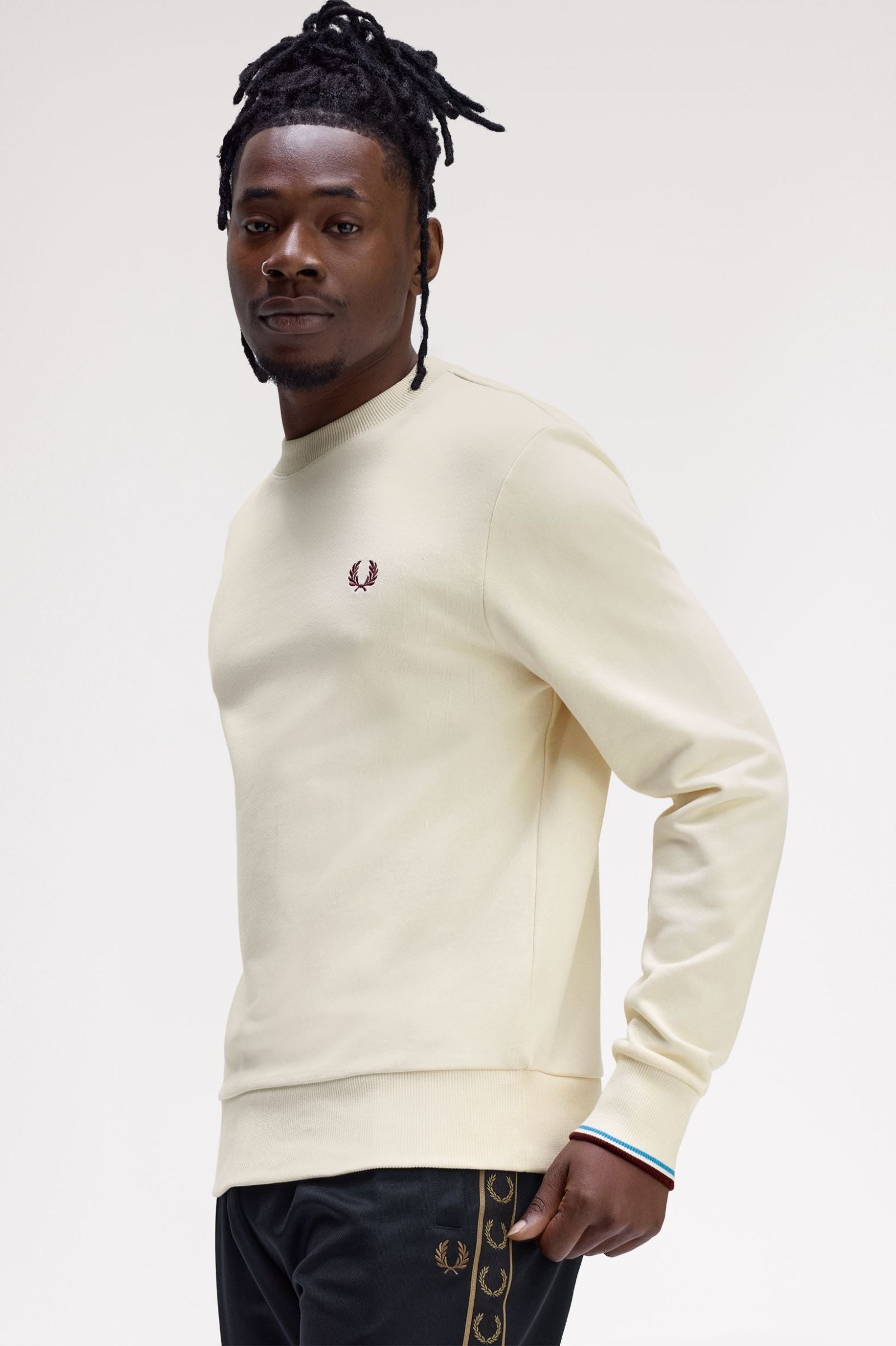 Crew Neck Sweatshirt Fred Perry AW25 - Ecru / Court Blue / Oxblood