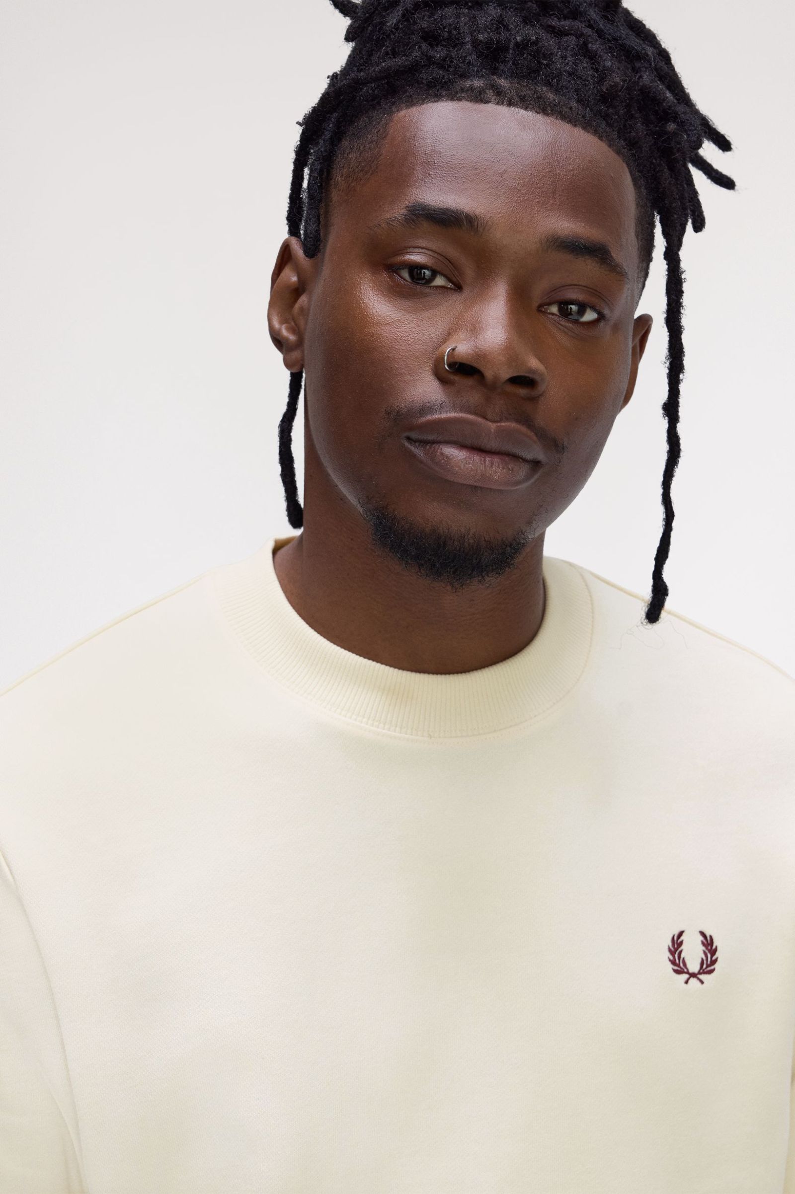 Crew Neck Sweatshirt Fred Perry AW25 - Ecru / Court Blue / Oxblood