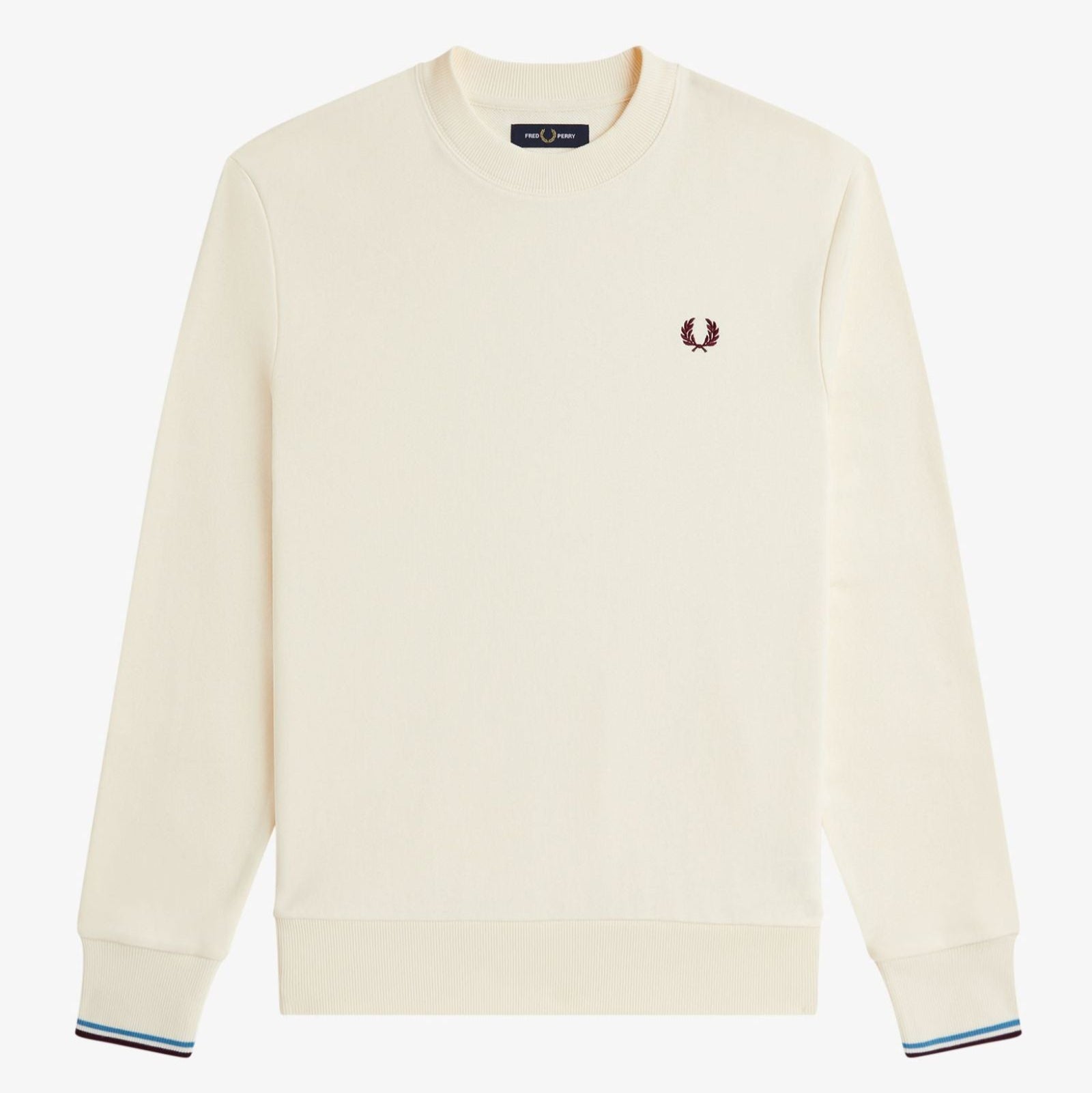 Crew Neck Sweatshirt Fred Perry AW25 - Ecru / Court Blue / Oxblood