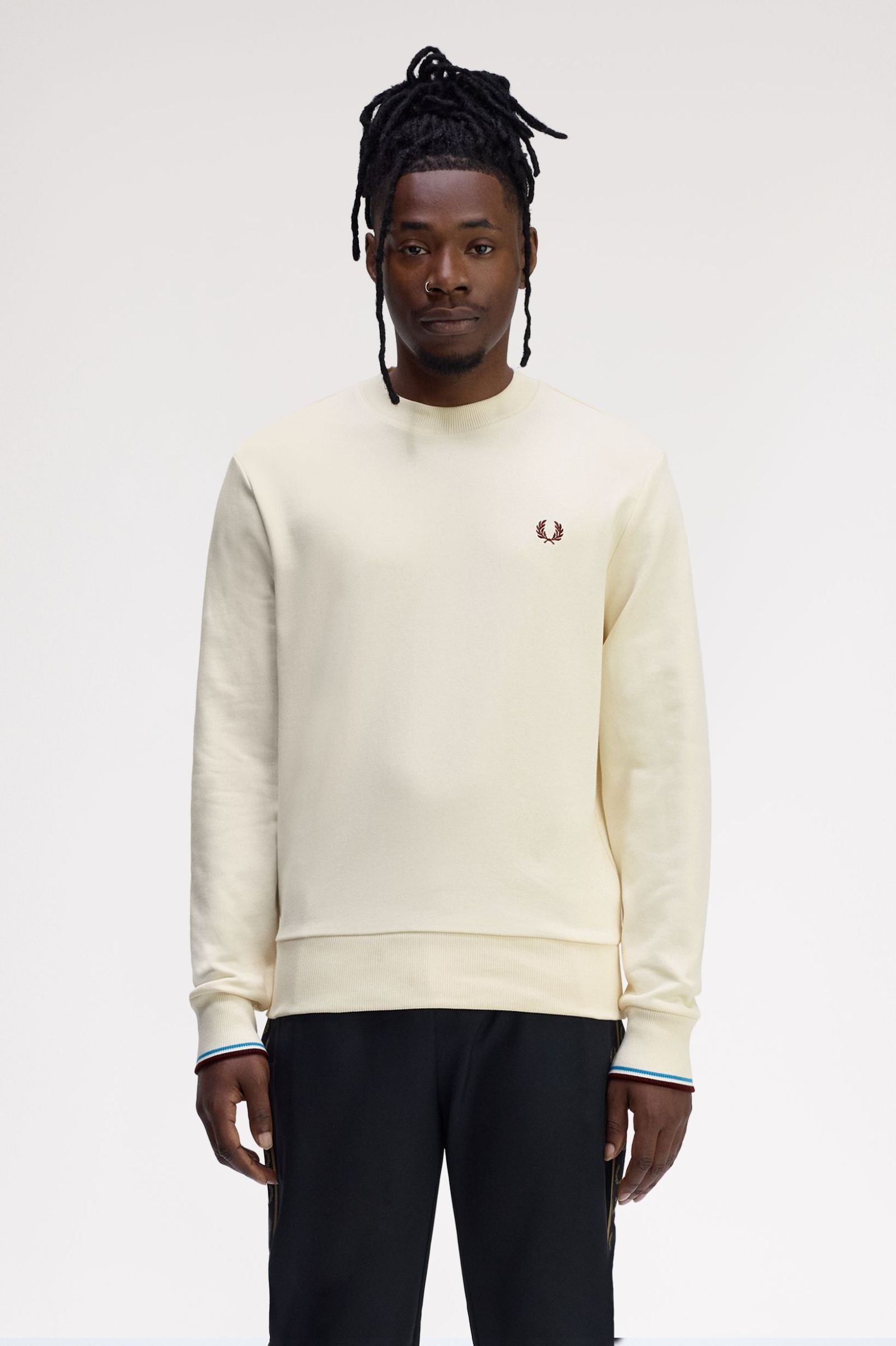 Crew Neck Sweatshirt Fred Perry AW25 - Ecru / Court Blue / Oxblood