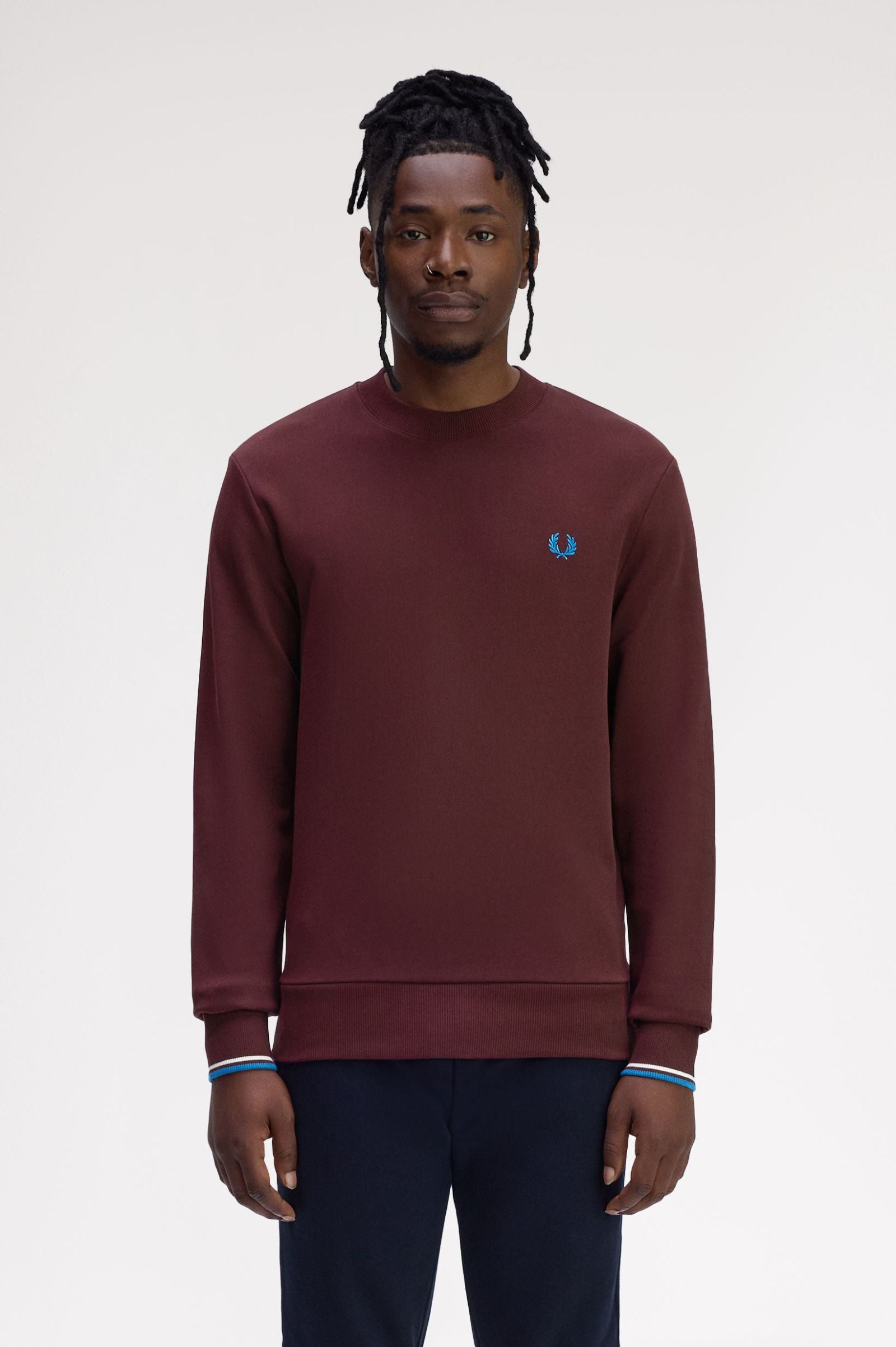 Crew Neck Sweatshirt Fred Perry AW25 - Oxblood / Ecru / Court Blue