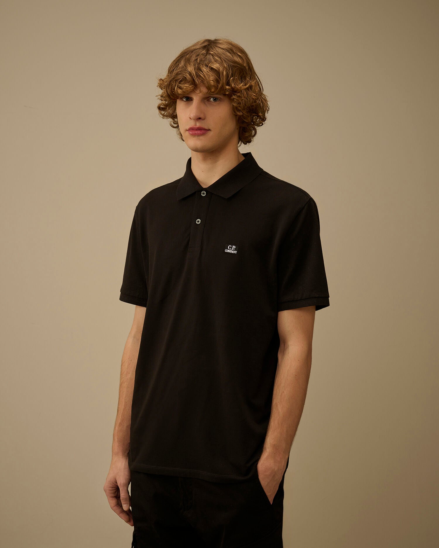 Stretch Piquet Short Sleeve Polo C.P. Company - Black