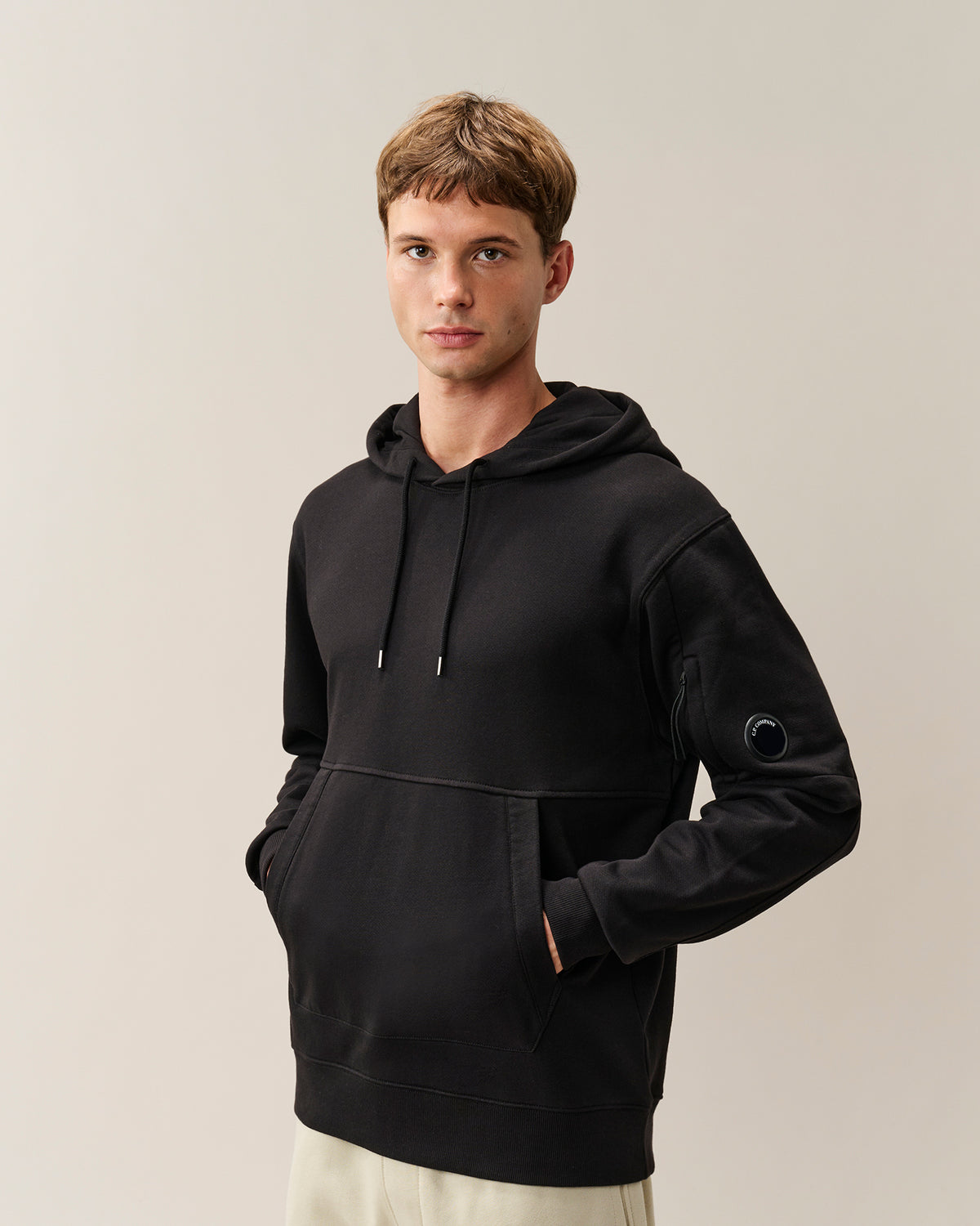C.P. Company Sweatshirts Sweat Hooded in Diagonal Raised Fleece - Black, detail 1