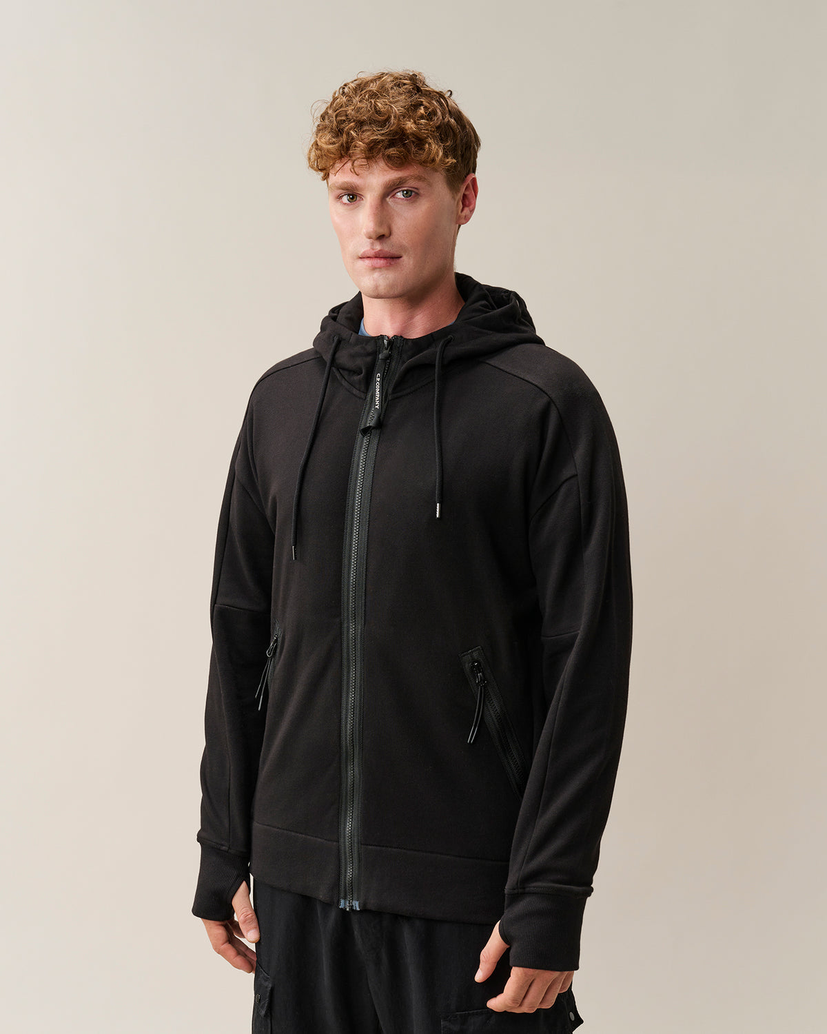 C.P. Company Diagonal Raised Fleece Goggle Zip Sweatshirt - Black, detail 1