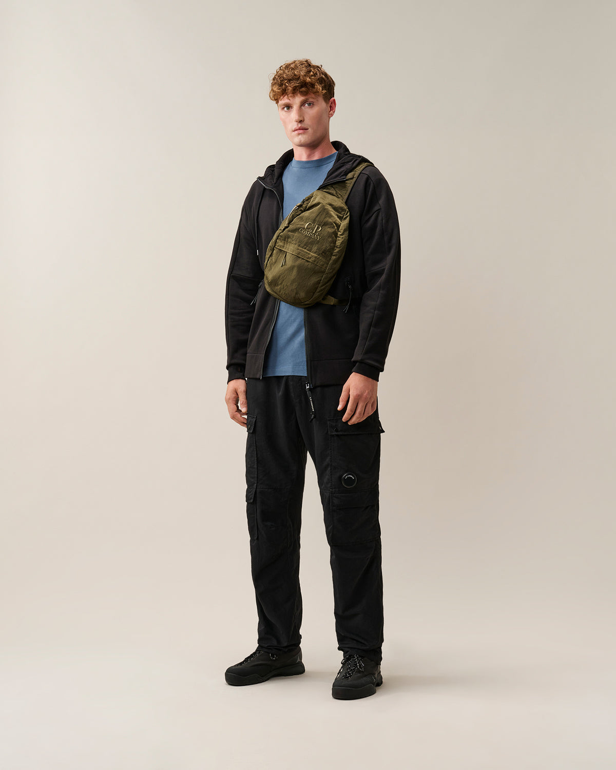 C.P. Company Diagonal Raised Fleece Goggle Zip Sweatshirt - Black, detail 5