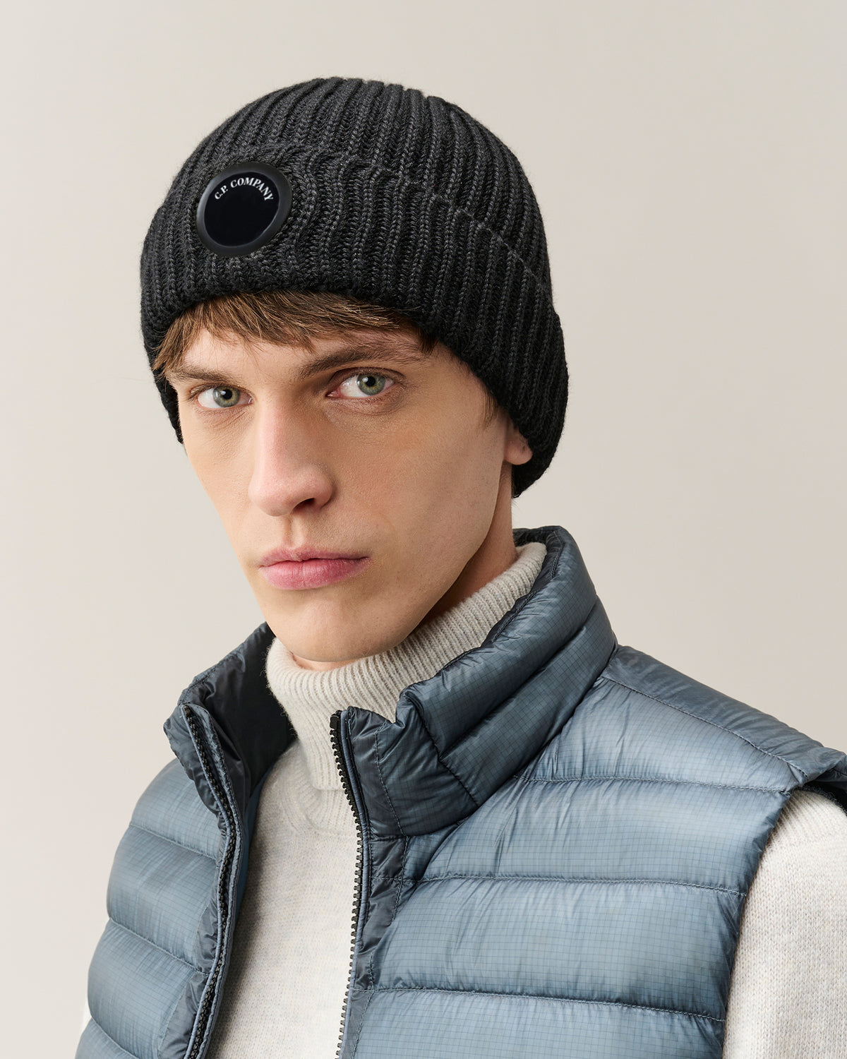 C.P. Company Extrafine Merino Wool Lens Beanie - Black, detail 1