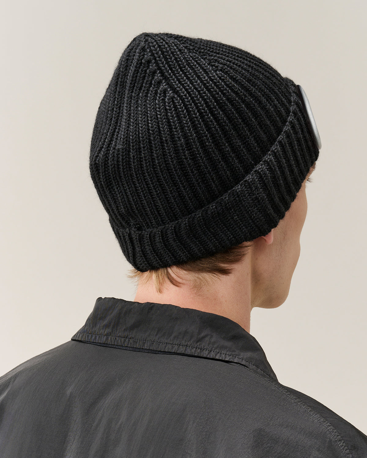 C.P. Company Extrafine Merino Wool Goggle Beanie - Black, detail 2