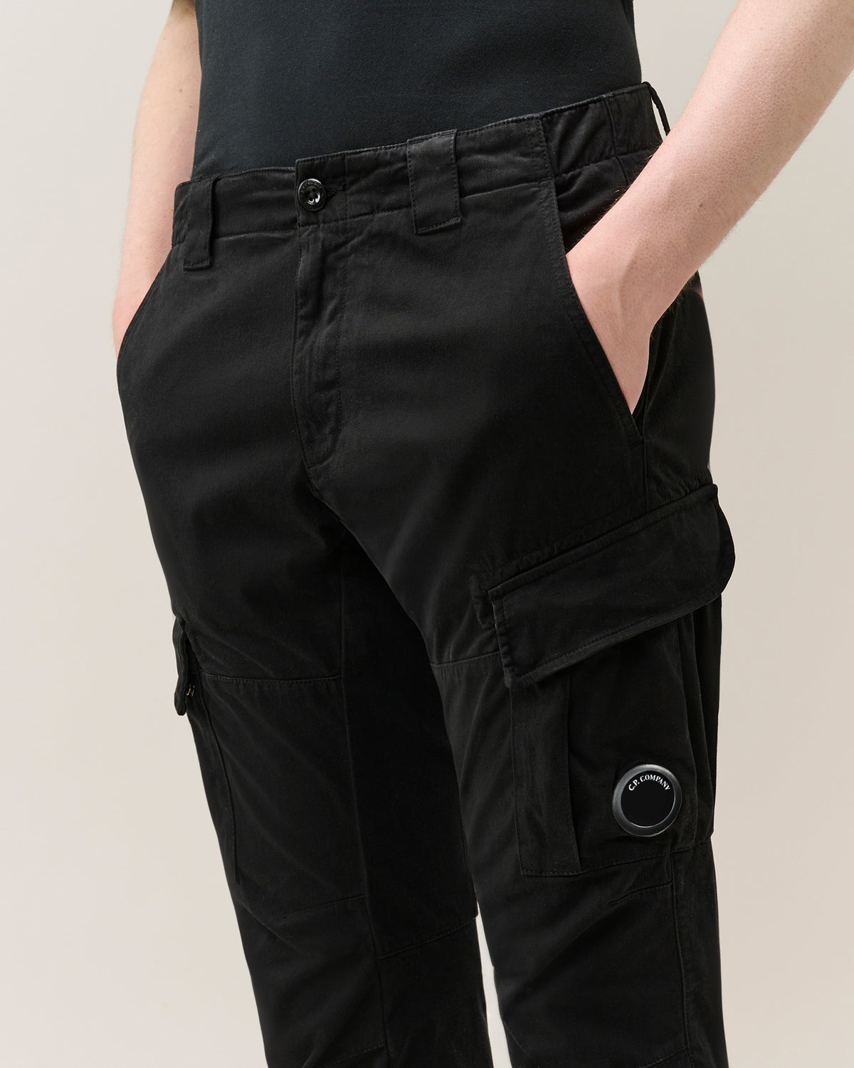 C.P. Company Stretch Sateen Ergonomic Cargo Pants - Black, detail 3