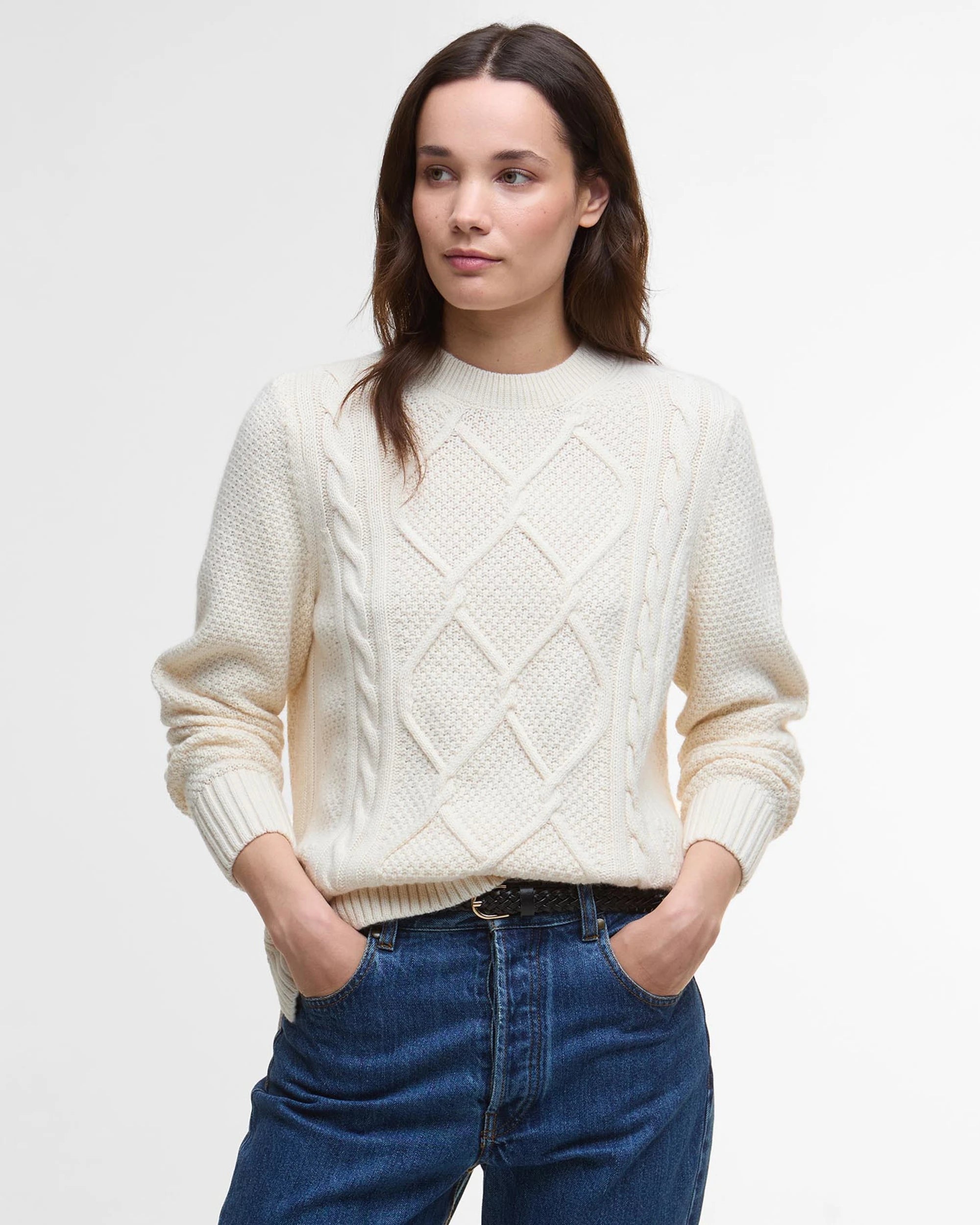 Burne Crew Knitted Jumper AW25 Barbour Donna - Ecru