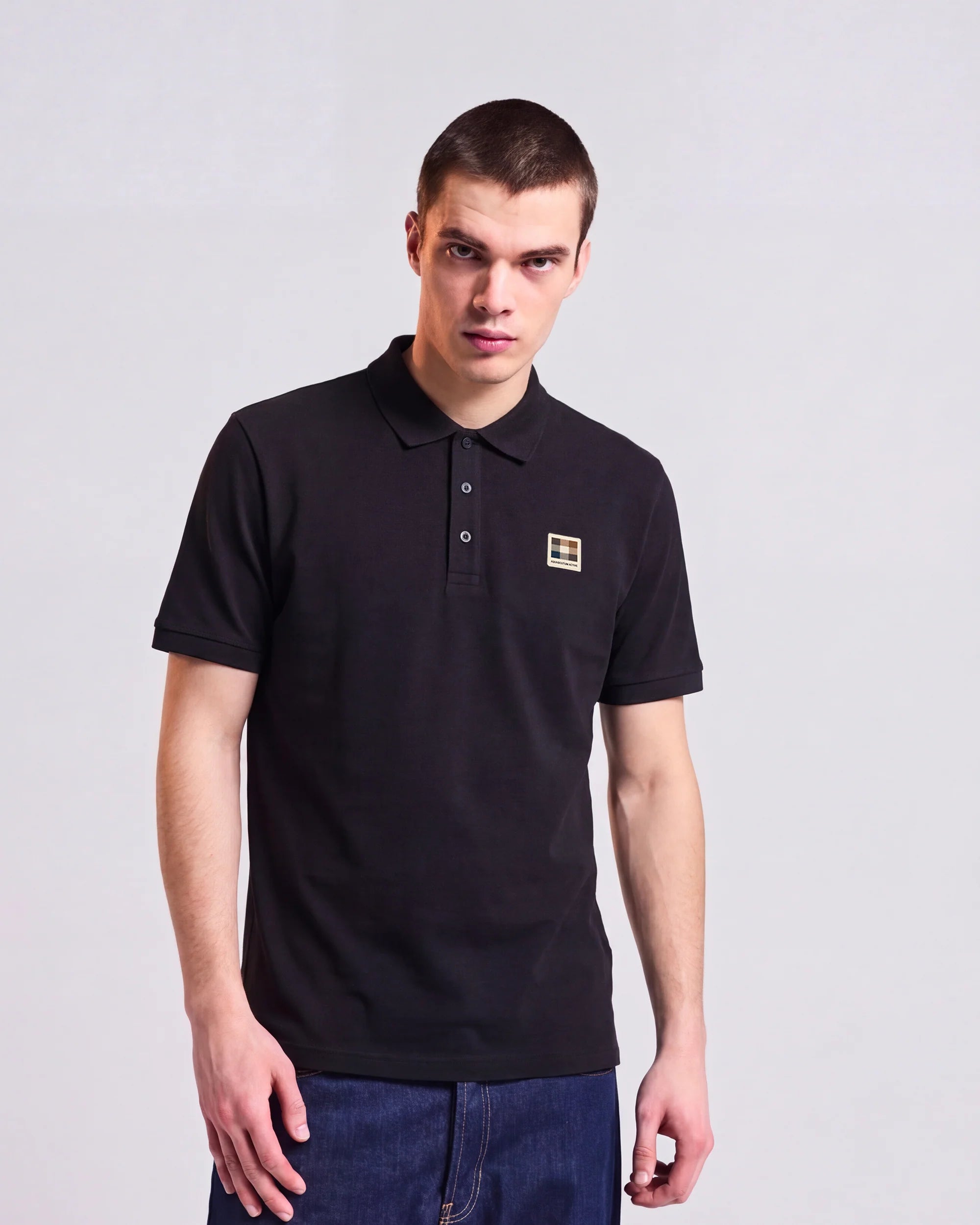Stretch Piquet Badge Polo Aquascutum - Black