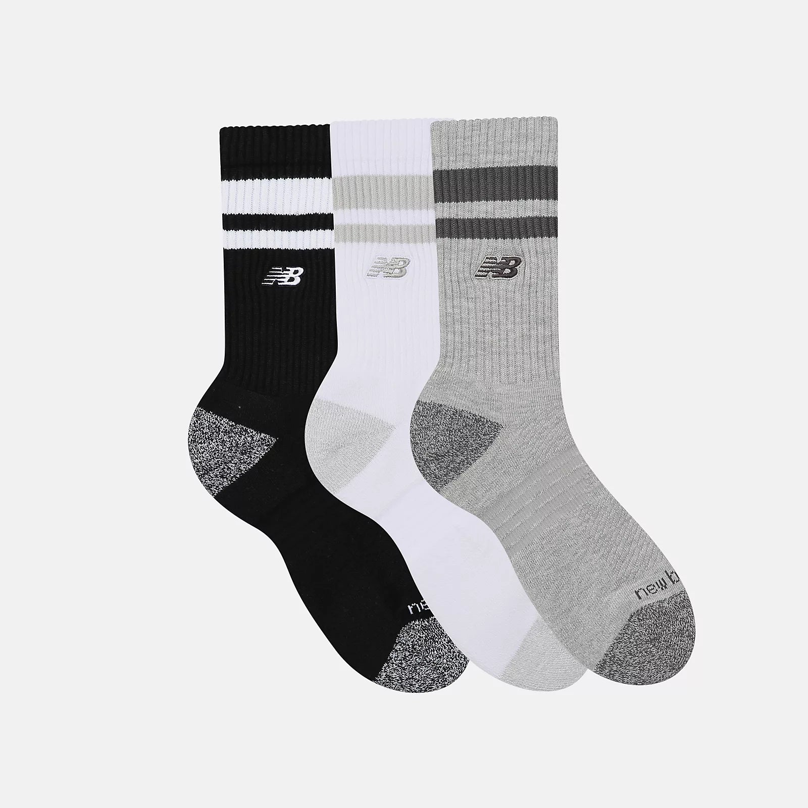 Active Premium Stripe Crew Socks 3 Pack New Balance - White, Grey, Black