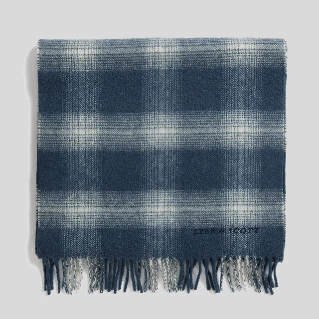 Tartan Check Lambswool Blend Scarf Lyle & Scott AW25 - Night Sky/ White