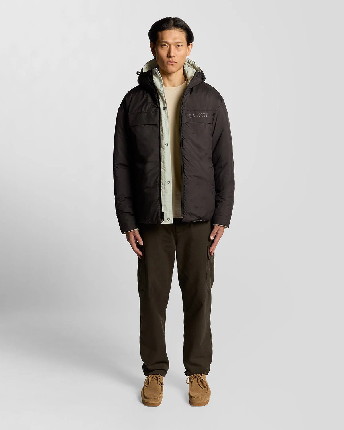 Reversible Wadded Insulated Jacket Lyle & Scott AW25 - Jet Black/ Grey Taupe